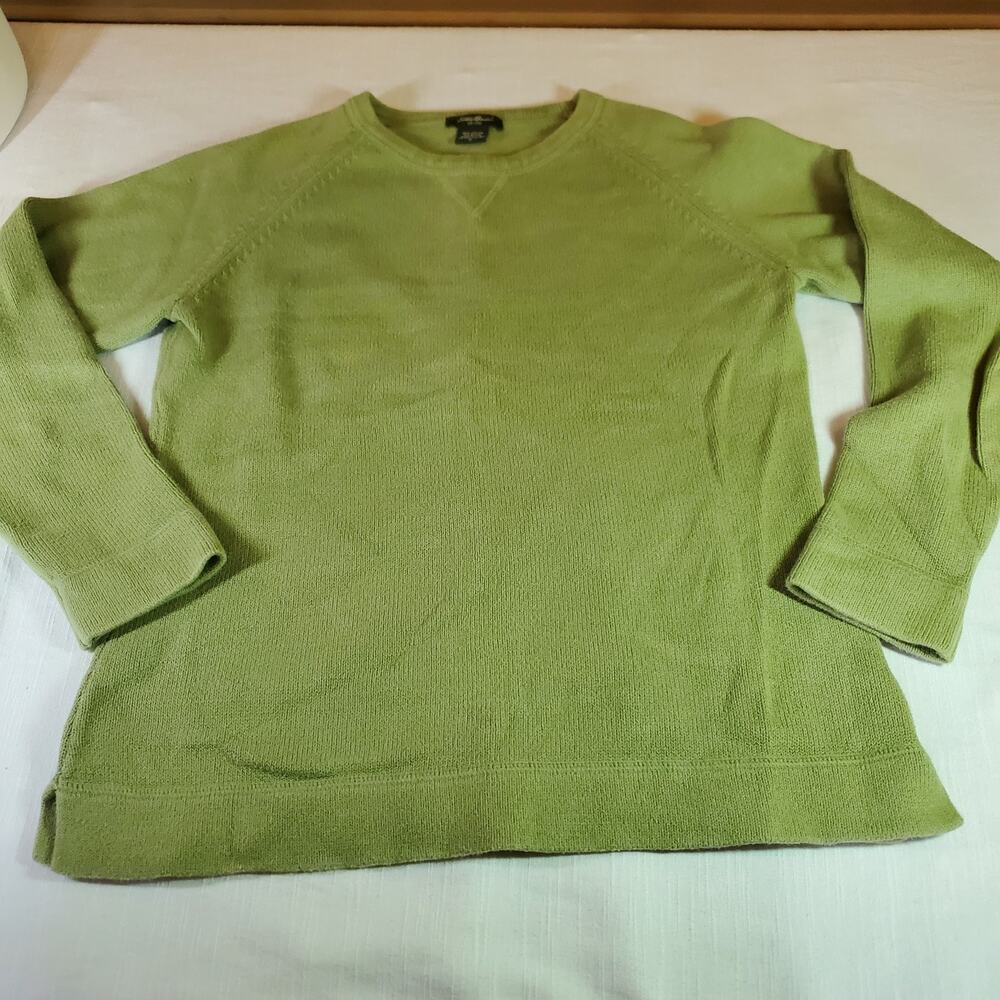 Eddie Bauer Womens Small Olive Green Cotton Knit Pullover Sweater Top
